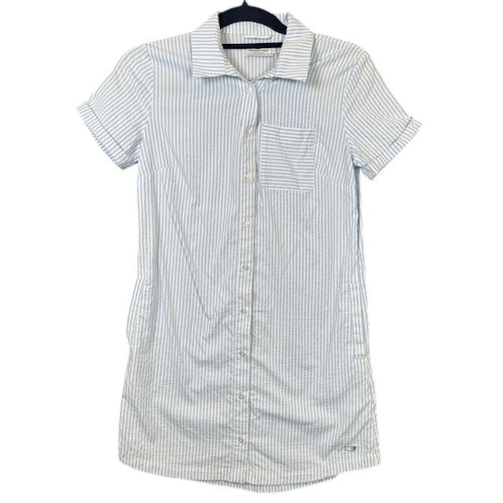 Vineyard Vines Girl's Harbor Dress Shirtdress Blue white Stripe Pockets‎ Large